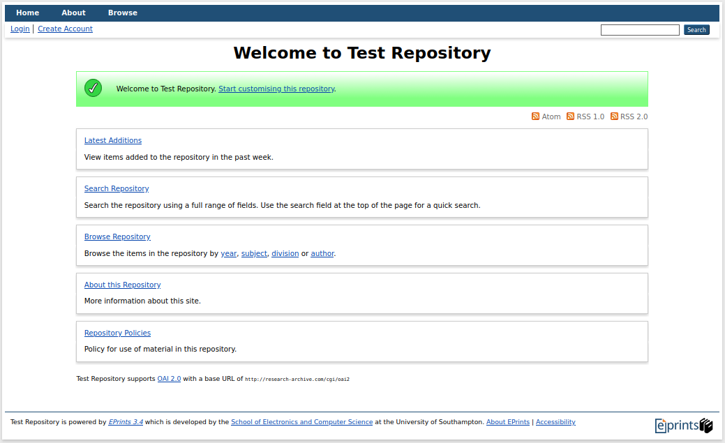 EPrints Repository Setup Screenshot